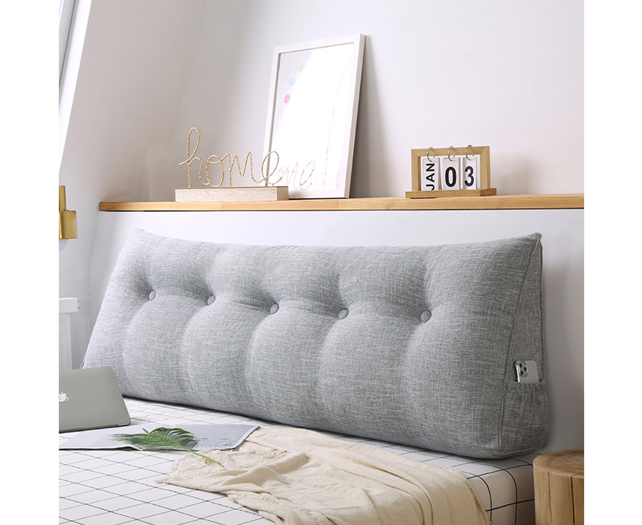 Soga 120Cm Silver Triangular Wedge Bed Pillow Headboard Backrest Bedside Tatami Cushion Home Decor, Furniture, Living Room Furniture, Occasional Chairs, , ,  - Nz Depot 9