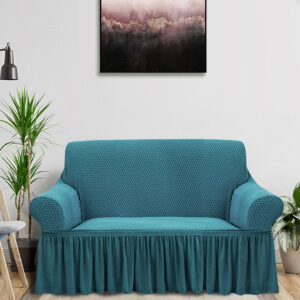 SOGA 2-Seater Blue Sofa Cover with Ruffled Skirt Couch Protector High Stretch Lounge Slipcover Home Decor, Home & Living, Home Decor, Sofa Covers, , ,  - NZ DEPOT 2