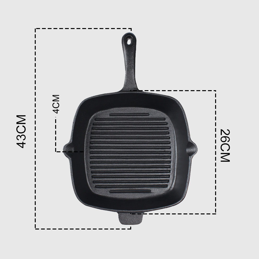 Soga 26Cm Square Ribbed Cast Iron Frying Pan Skillet Steak Sizzle Platter With Handle, Home &Amp; Living, Kitchen &Amp; Dining, Cookware, Frying Pans, ,  - Nz Depot 10