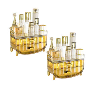 SOGA 2X 3 Tier Golden Yellow Multifunctional Countertop Cosmetic Storage Makeup Skincare Holder Jewelry Cabinet Bathroom Desk Drawer Vanity Organiser NZ DEPOT