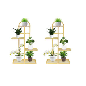 SOGA 2X 4 Tier 5 Pots Gold Metal Plant Stand Flowerpot Display Shelf Rack Indoor Home Office Decor, Home & Living, Home Decor, Indoor Pots, Planters and Plant Stands, , ,  - NZ DEPOT 1