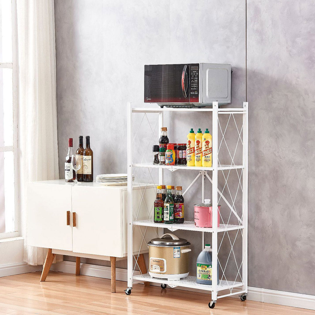 Soga 2X 4 Tier Steel White Foldable Kitchen Cart Multi-Functional Shelves Portable Storage Organizer With Wheels, Garden, Tools &Amp; Hardware, Garage Storage &Amp; Organisation, Utility Shelves, , ,  - Nz Depot 10