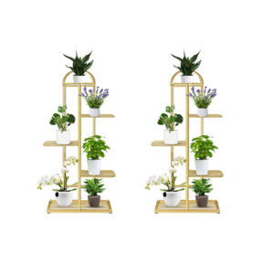 SOGA 2X 5 Tier 6 Pots Gold Metal Plant Stand Flowerpot Display Shelf Rack Indoor Home Office Decor, Home & Living, Home Decor, Indoor Pots, Planters and Plant Stands, , ,  - NZ DEPOT 1