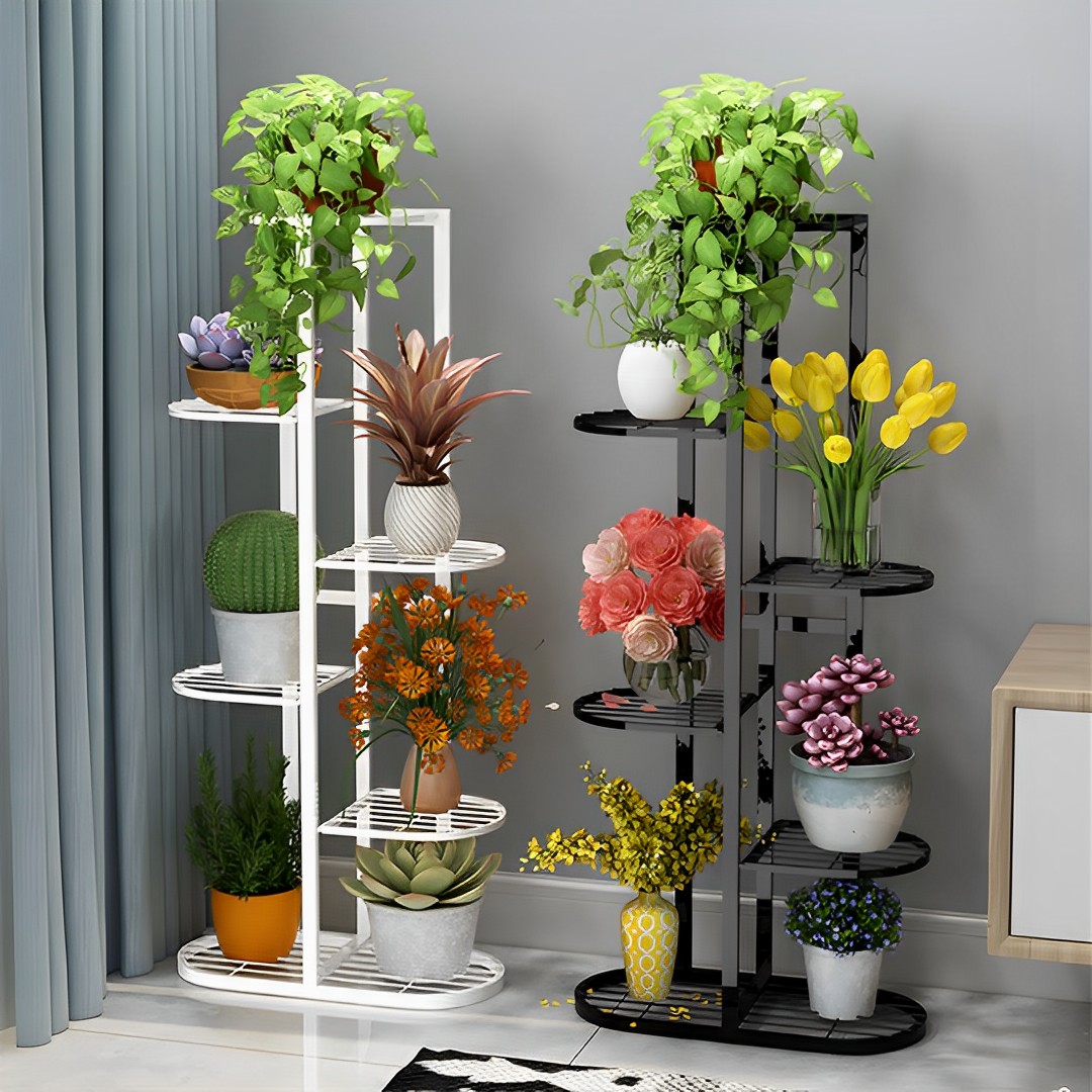 SOGA 2X 5 Tier 6 Pots White Metal Plant Rack Flowerpot Storage Display Stand Holder Home Garden Decor, Home & Living, Home Decor, Indoor Pots, Planters and Plant Stands, , ,  - NZ DEPOT 5