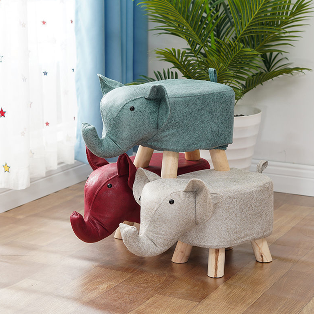 Soga 2X Beige Children Bench Elephant Character Round Ottoman Stool Soft Small Comfy Seat Home Decor, Furniture, Other Seating, Benches, , ,  - Nz Depot 3