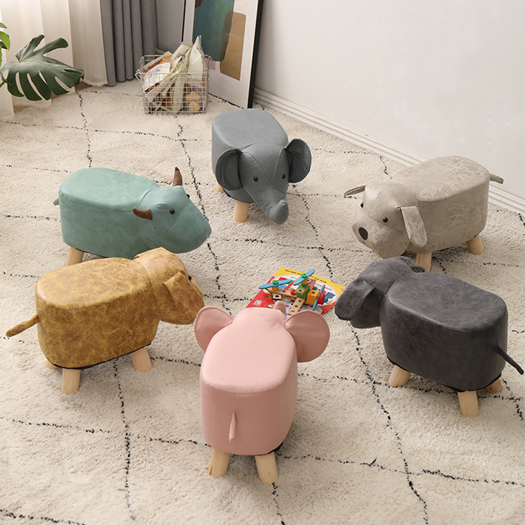 Soga 2X Beige Children Bench Elephant Character Round Ottoman Stool Soft Small Comfy Seat Home Decor, Furniture, Other Seating, Benches, , ,  - Nz Depot 5