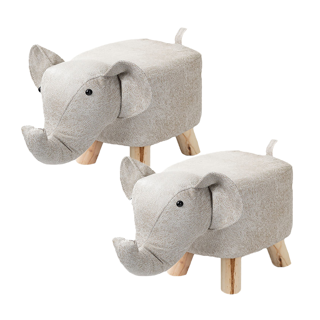 Soga 2X Beige Children Bench Elephant Character Round Ottoman Stool Soft Small Comfy Seat Home Decor, Furniture, Other Seating, Benches, , ,  - Nz Depot 1