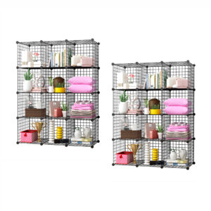 SOGA 2X Black Portable 12-Cube Storage Organiser Foldable DIY Modular Grid Space Saving Shelf, Furniture, Storage & Shelving, Home Storage, , ,  - NZ DEPOT 1