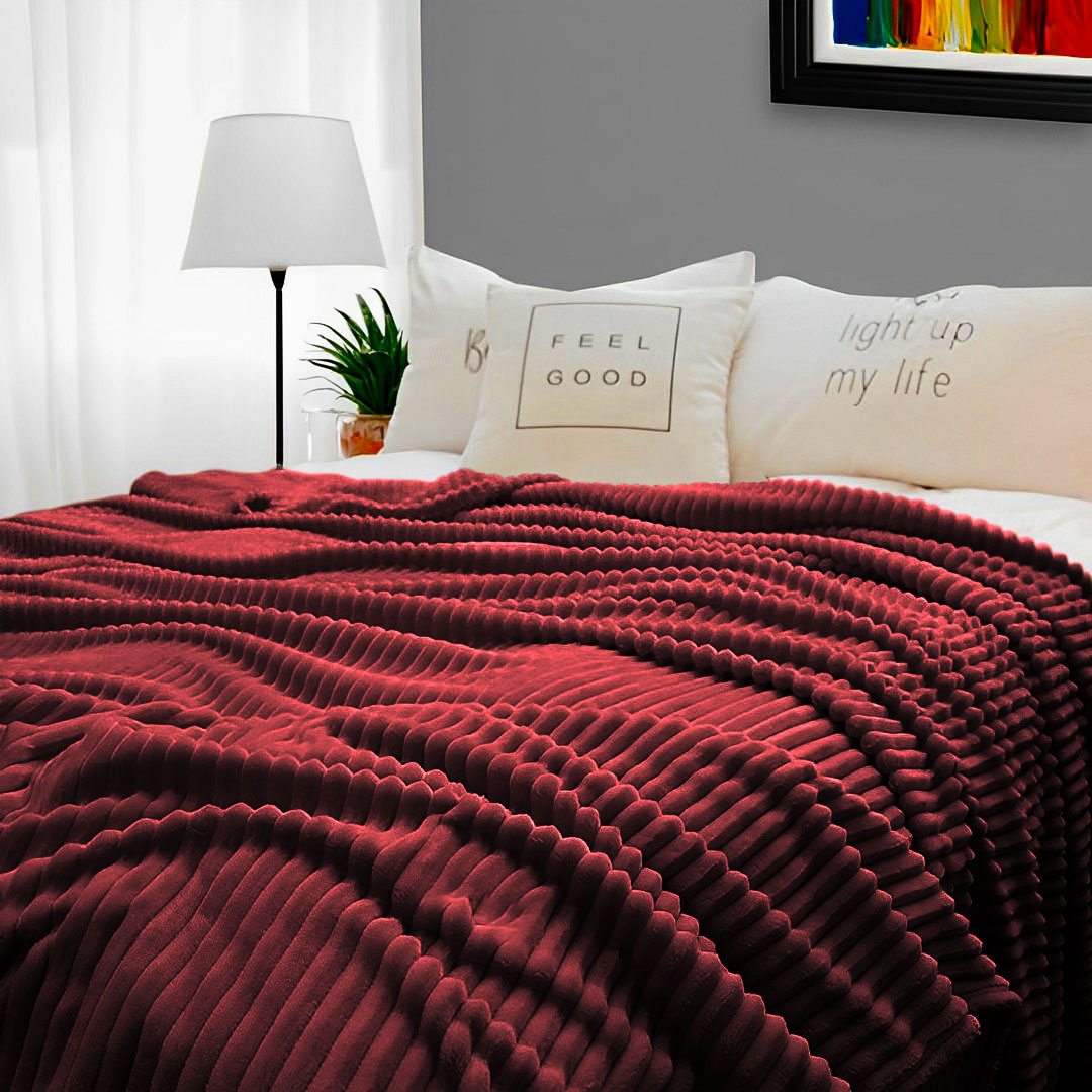 Soga 2X Burgundy Throw Blanket Warm Cozy Striped Pattern Thin Flannel Coverlet Fleece Bed Sofa Comforter, Home, Bed Linen, Throws And Blankets, Blankets, ,  - Nz Depot 6