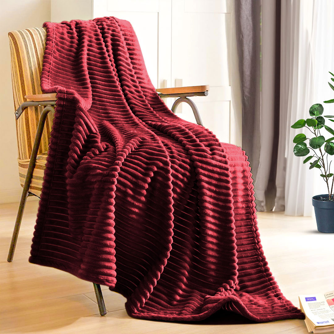 Soga 2X Burgundy Throw Blanket Warm Cozy Striped Pattern Thin Flannel Coverlet Fleece Bed Sofa Comforter, Home, Bed Linen, Throws And Blankets, Blankets, ,  - Nz Depot 7