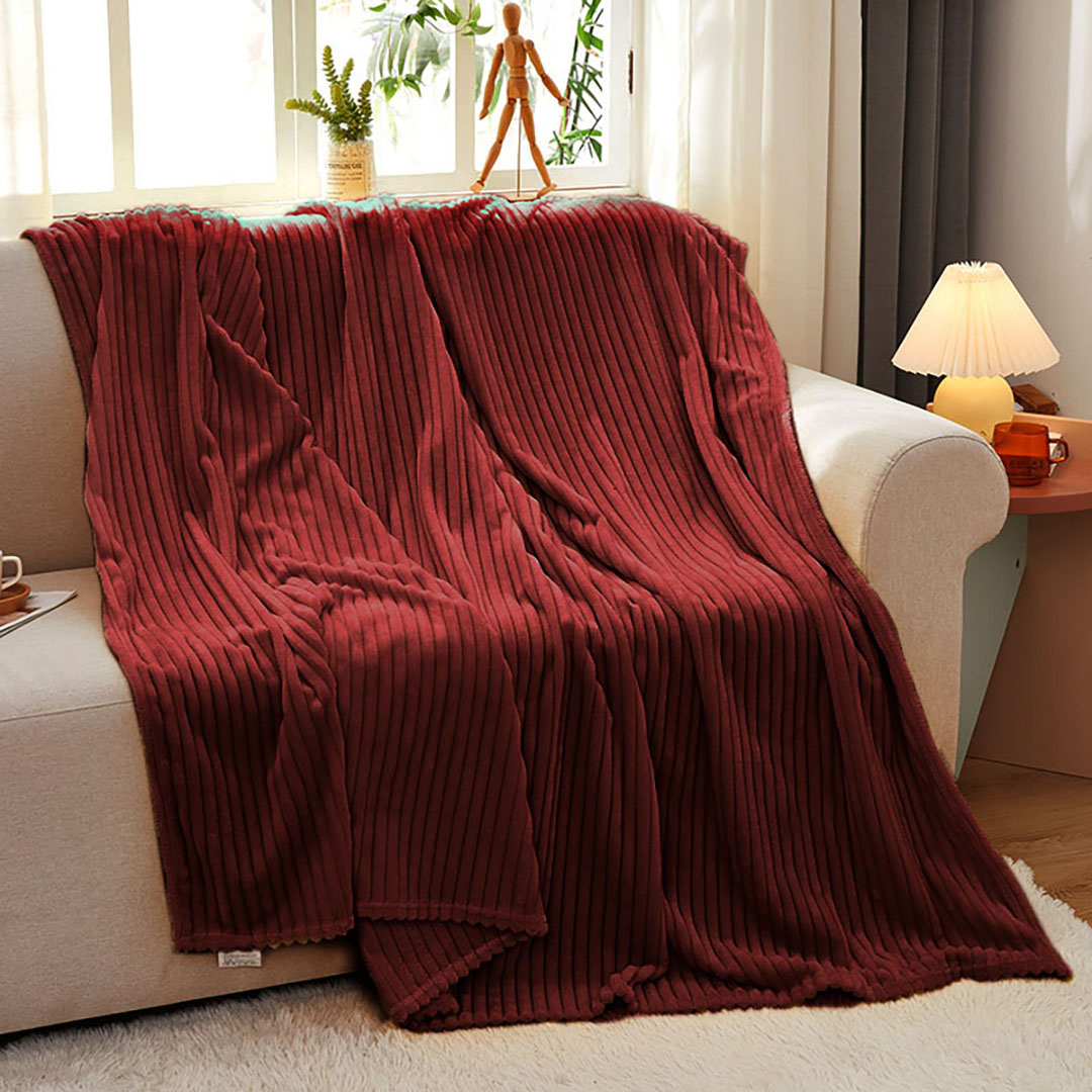 Soga 2X Burgundy Throw Blanket Warm Cozy Striped Pattern Thin Flannel Coverlet Fleece Bed Sofa Comforter, Home, Bed Linen, Throws And Blankets, Blankets, ,  - Nz Depot 8