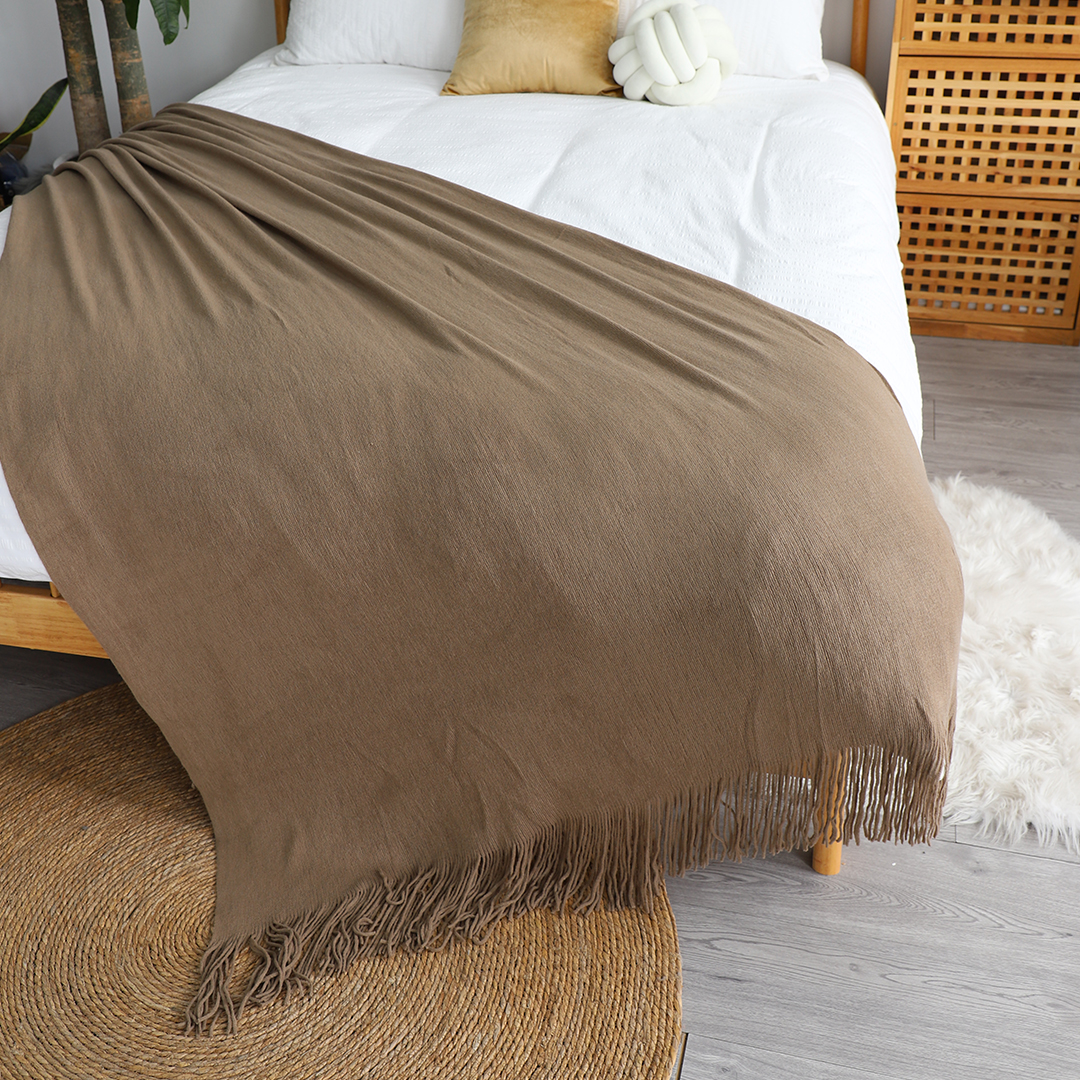 Soga 2X Coffee Acrylic Knitted Throw Blanket Solid Fringed Warm Cozy Woven Cover Couch Bed Sofa Home Decor, Home, Bed Linen, Throws And Blankets, Blankets, ,  - Nz Depot 10