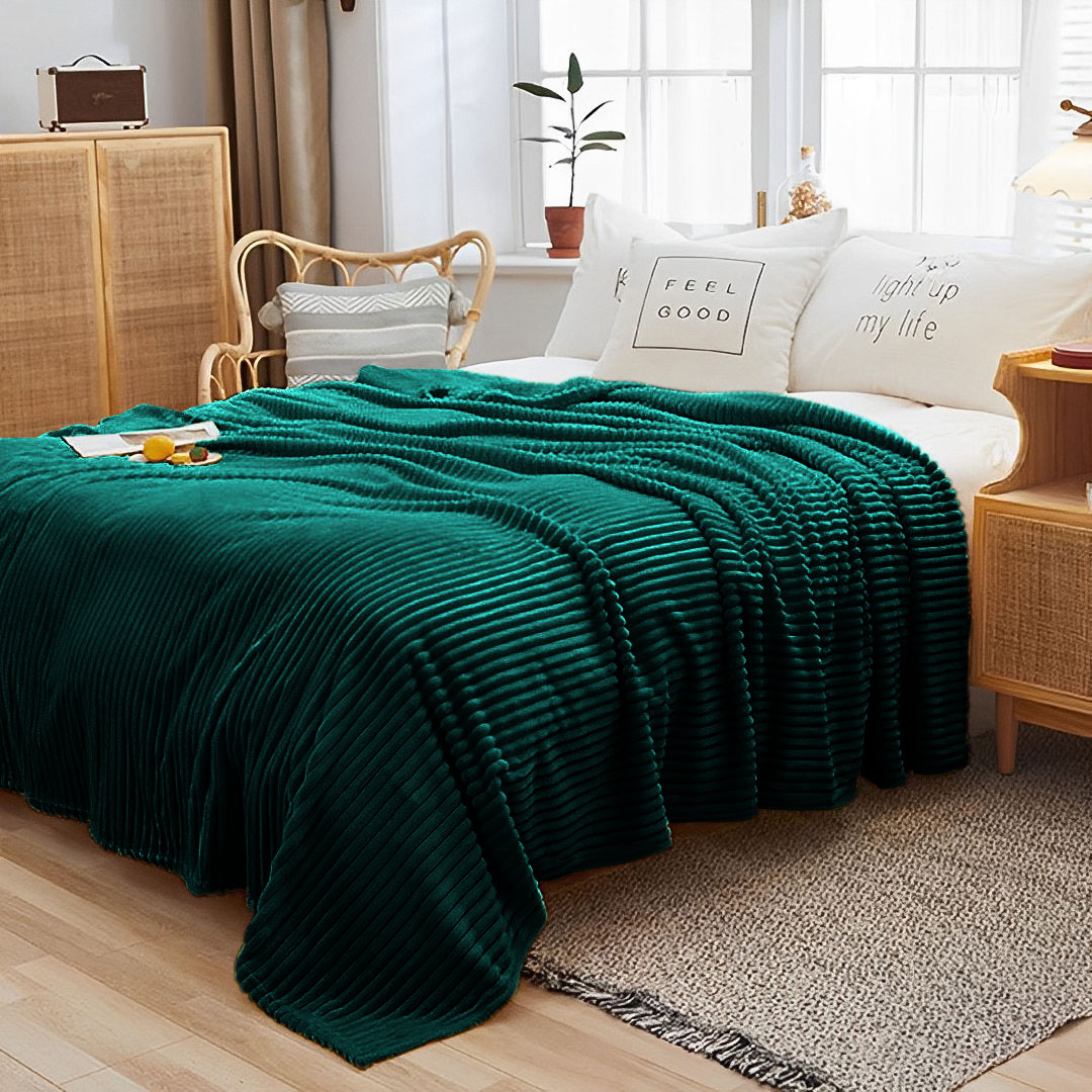 Soga 2X Dark Greenthrow Blanket Warm Cozy Striped Pattern Thin Flannel Coverlet Fleece Bed Sofa Comforter, Home, Bed Linen, Throws And Blankets, Blankets, ,  - Nz Depot 2