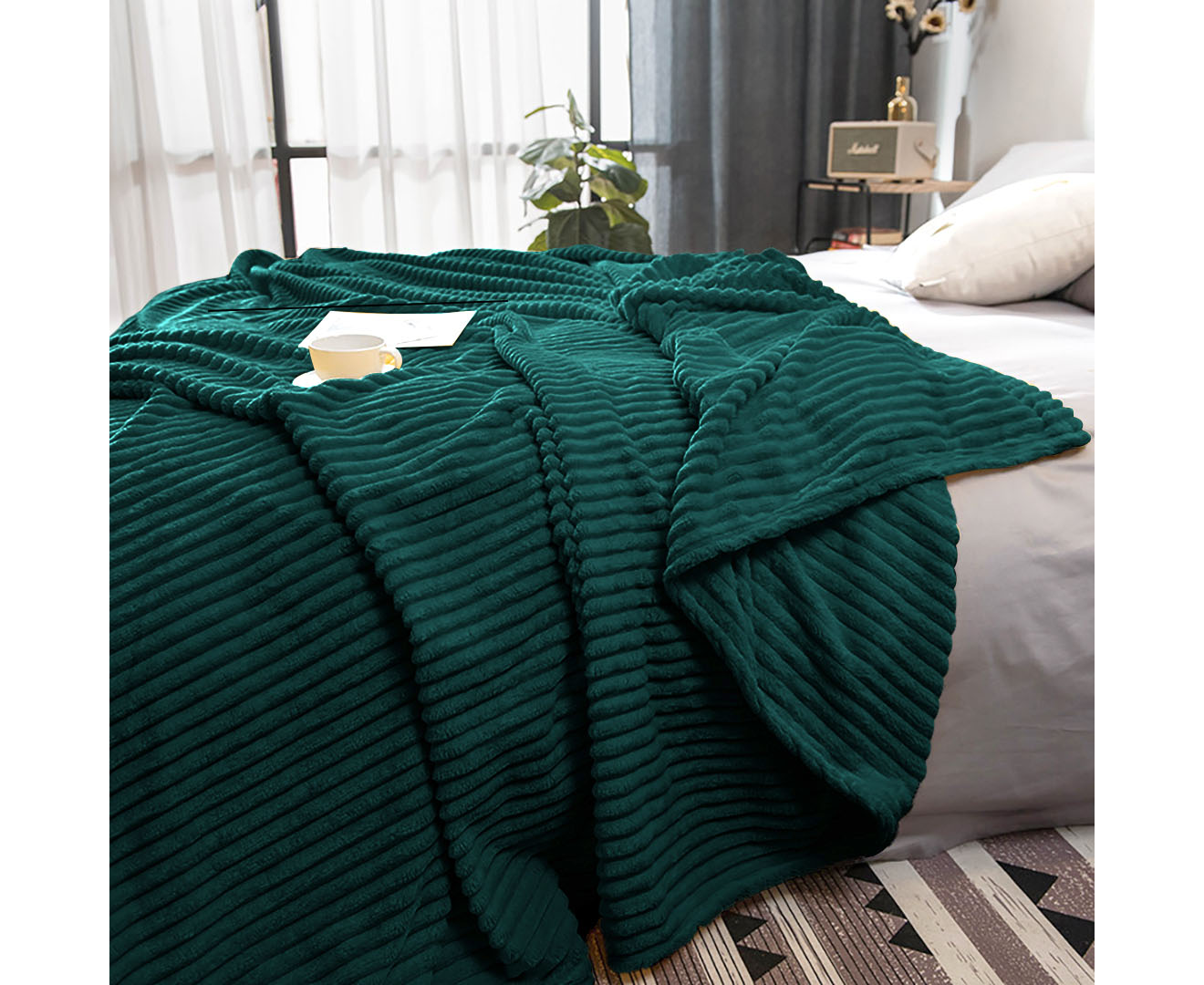 Soga 2X Dark Greenthrow Blanket Warm Cozy Striped Pattern Thin Flannel Coverlet Fleece Bed Sofa Comforter, Home, Bed Linen, Throws And Blankets, Blankets, ,  - Nz Depot 5