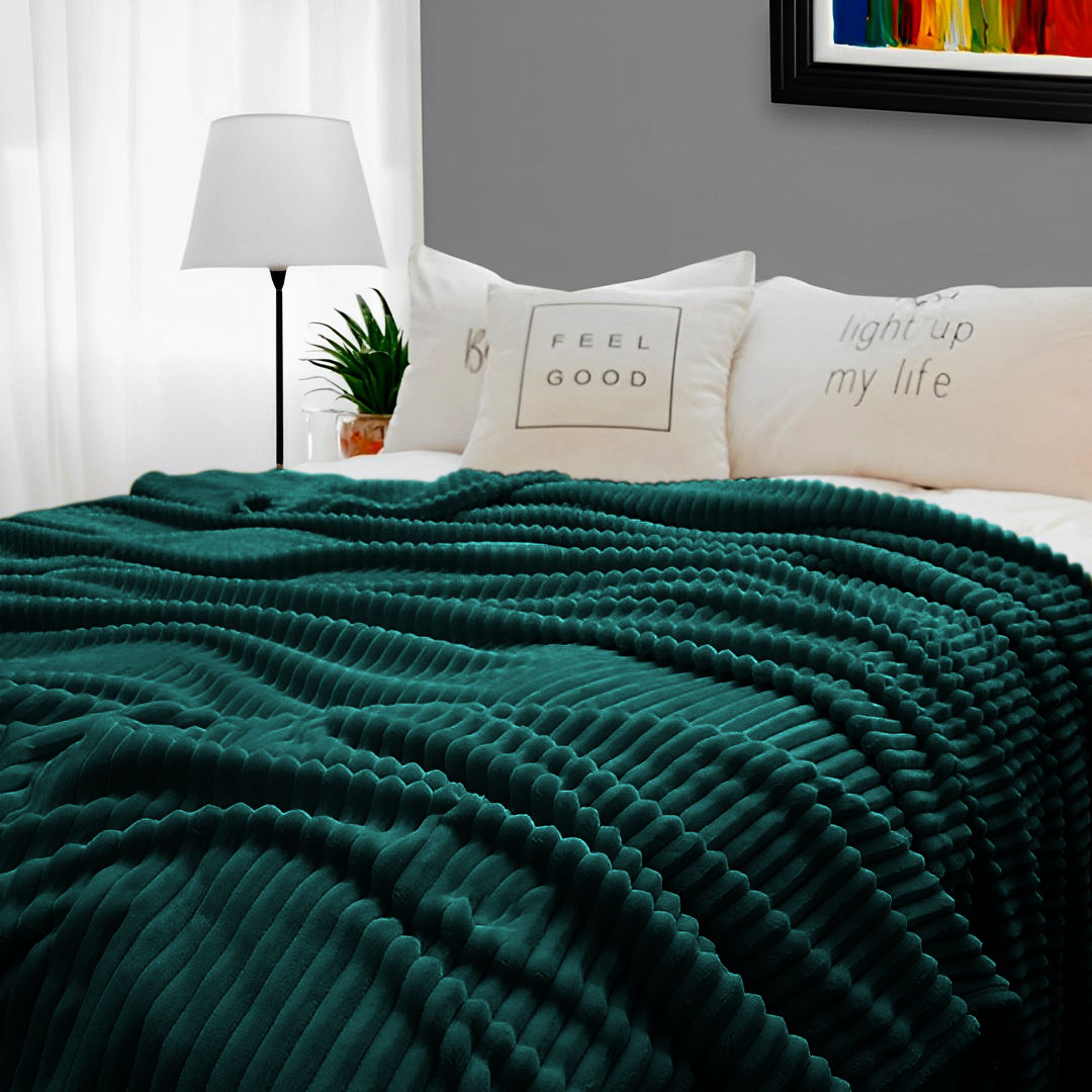 Soga 2X Dark Greenthrow Blanket Warm Cozy Striped Pattern Thin Flannel Coverlet Fleece Bed Sofa Comforter, Home, Bed Linen, Throws And Blankets, Blankets, ,  - Nz Depot 6