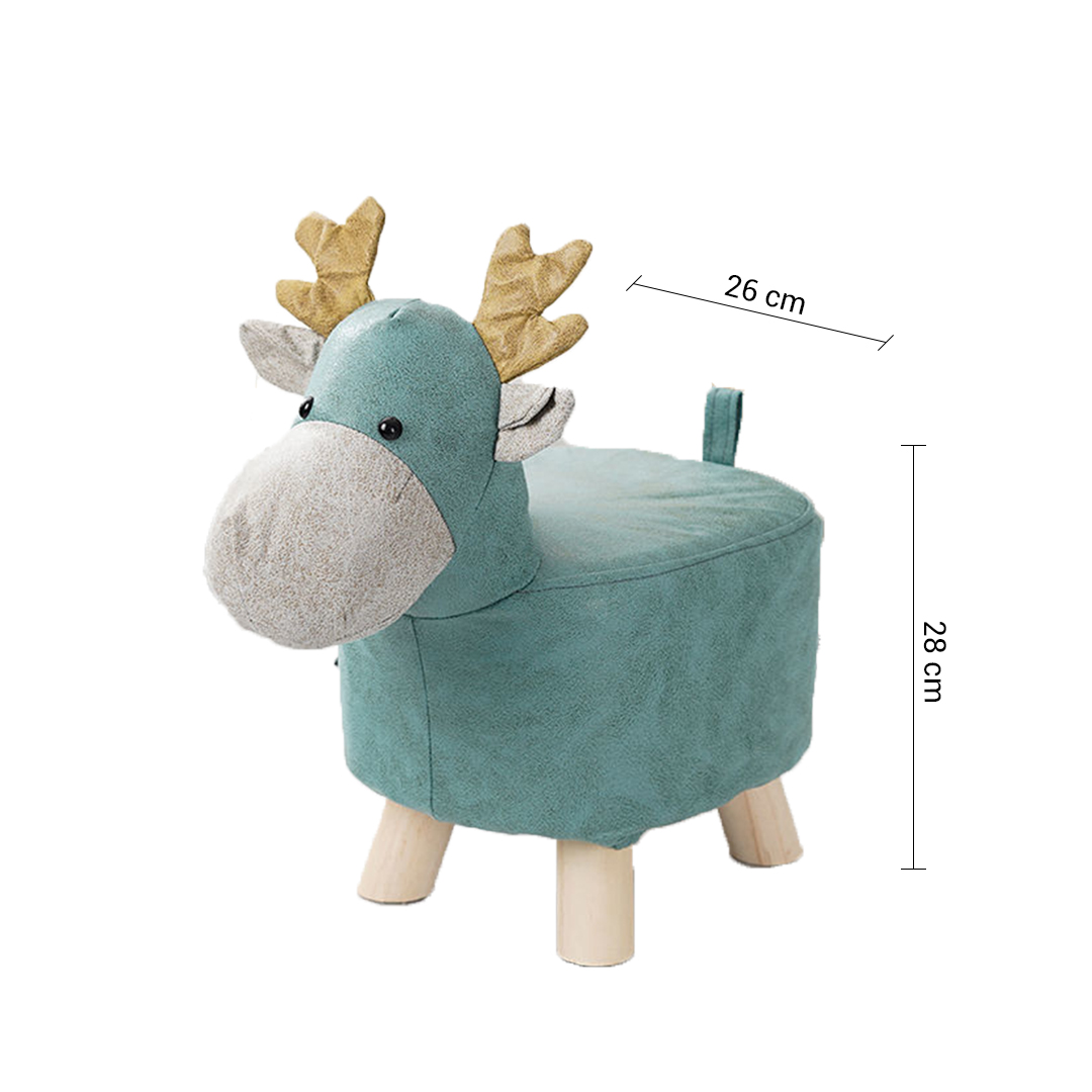 SOGA 2X Green Children Bench Deer Character Round Ottoman Stool Soft Small Comfy Seat Home Decor, Furniture, Other Seating, Benches, , ,  - NZ DEPOT 6