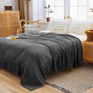 SOGA 2X GreyThrow Blanket Warm Cozy Striped Pattern Thin Flannel Coverlet Fleece Bed Sofa Comforter, Home, Bed Linen, Throws And Blankets, Blankets, ,  - NZ DEPOT 2