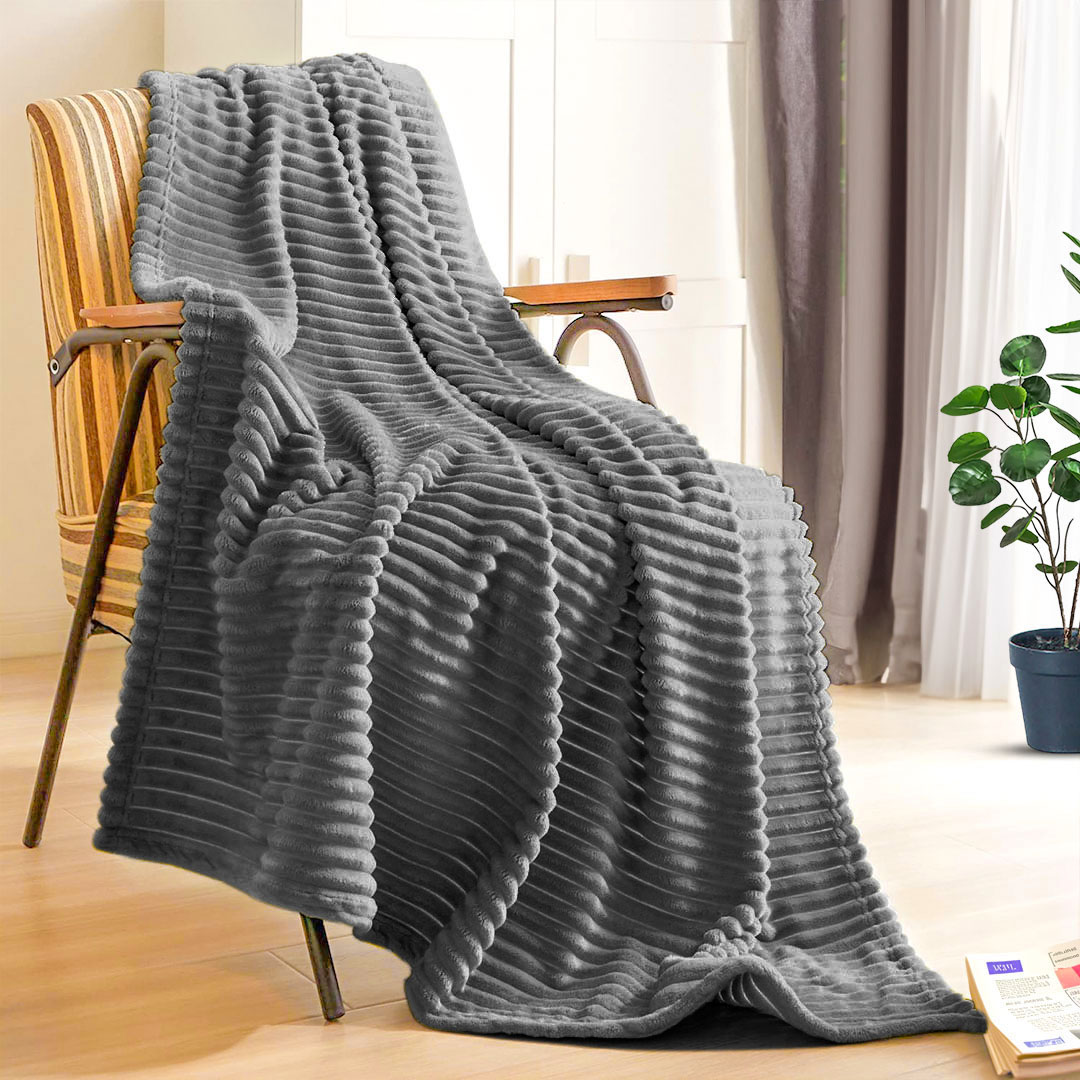 SOGA 2X GreyThrow Blanket Warm Cozy Striped Pattern Thin Flannel Coverlet Fleece Bed Sofa Comforter, Home, Bed Linen, Throws And Blankets, Blankets, ,  - NZ DEPOT 7