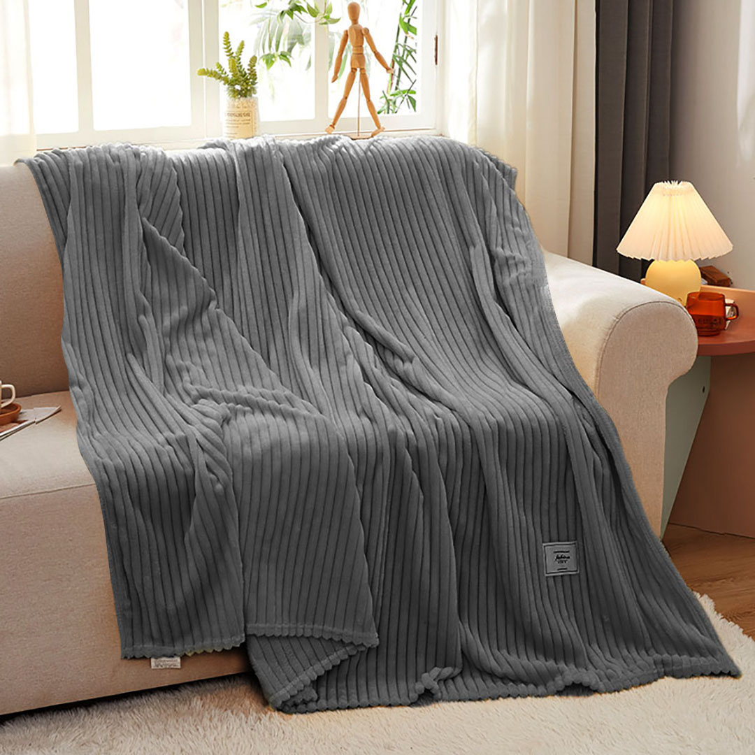 SOGA 2X GreyThrow Blanket Warm Cozy Striped Pattern Thin Flannel Coverlet Fleece Bed Sofa Comforter, Home, Bed Linen, Throws And Blankets, Blankets, ,  - NZ DEPOT 8