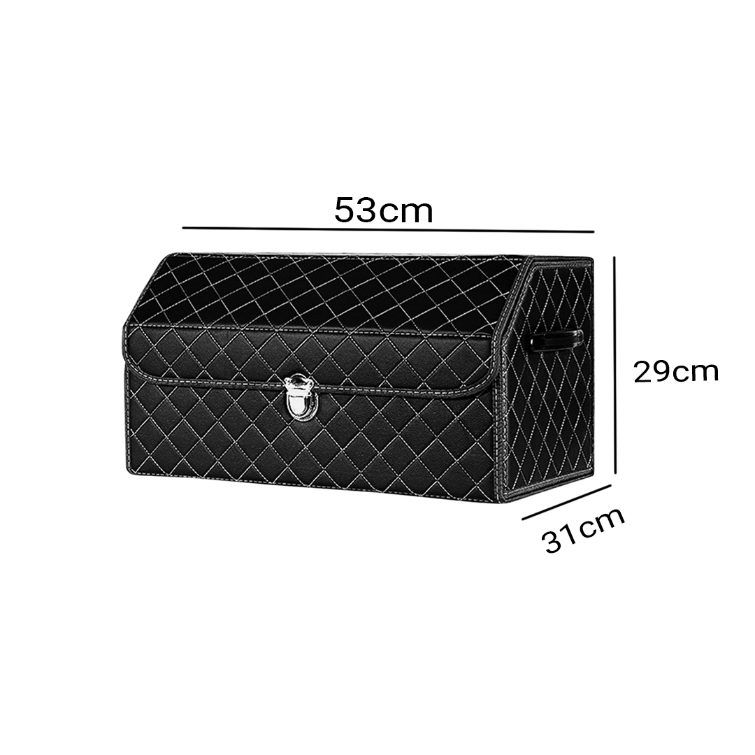 Soga 2X Leather Car Boot Collapsible Foldable Trunk Cargo Organizer Portable Storage Box Black/White Stitch With Lock Medium, Garden, Tools &Amp; Hardware, Automotive Parts &Amp; Accessories, Accessories &Amp; Car Care, Interior Accessories, ,  - Nz Depot 6