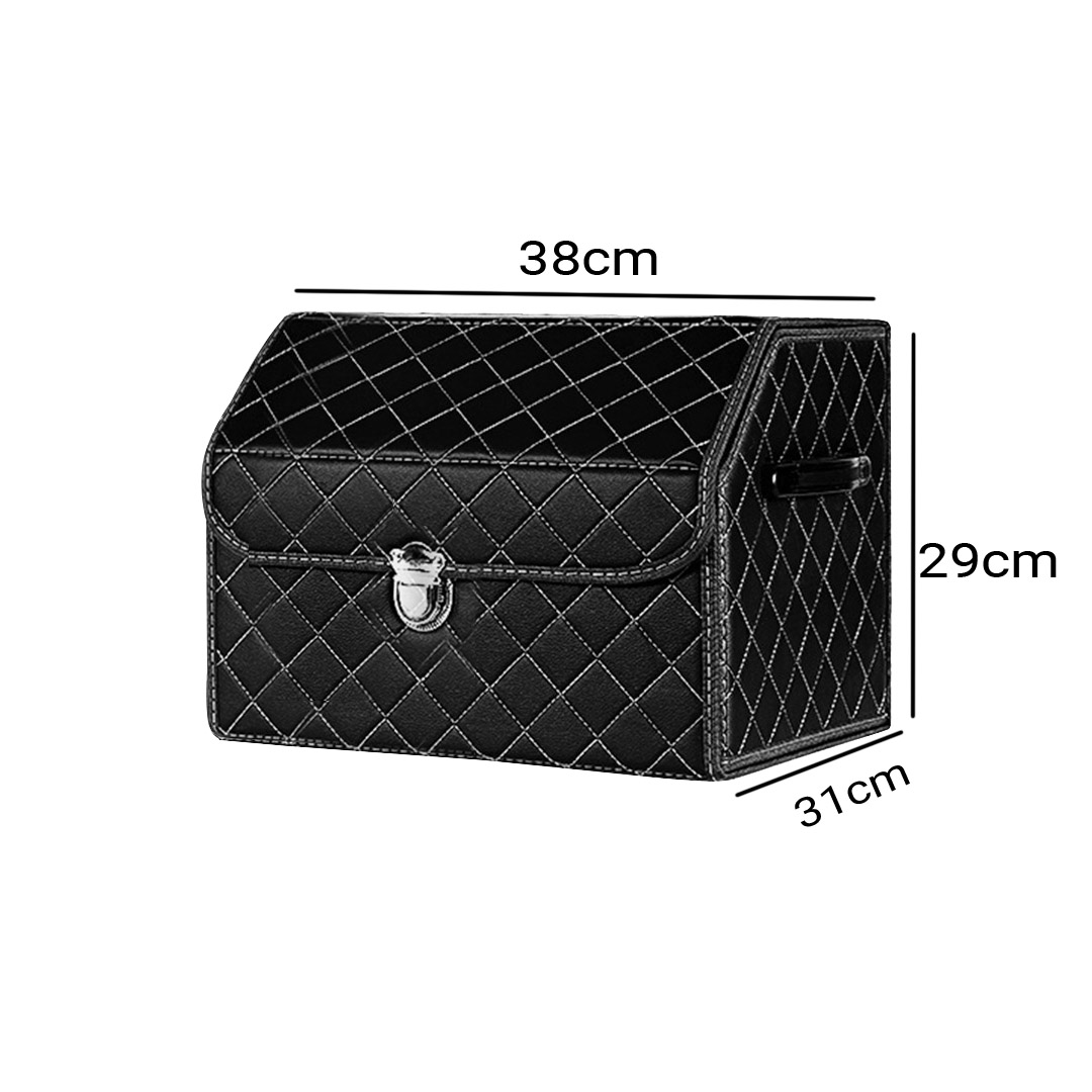 Soga 2X Leather Car Boot Collapsible Foldable Trunk Cargo Organizer Portable Storage Box Black/White Stitch With Lock Small, Garden, Tools &Amp; Hardware, Automotive Parts &Amp; Accessories, Accessories &Amp; Car Care, Interior Accessories, ,  - Nz Depot 5