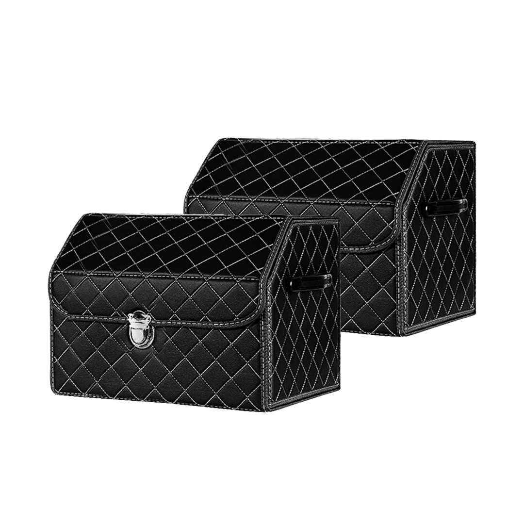 Soga 2X Leather Car Boot Collapsible Foldable Trunk Cargo Organizer Portable Storage Box Black/White Stitch With Lock Small, Garden, Tools &Amp; Hardware, Automotive Parts &Amp; Accessories, Accessories &Amp; Car Care, Interior Accessories, ,  - Nz Depot 1