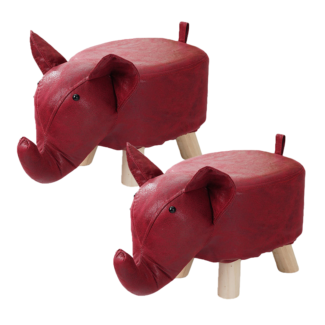 Soga 2X Red Children Bench Elephant Character Round Ottoman Stool Soft Small Comfy Seat Home Decor, Furniture, Other Seating, Benches, , ,  - Nz Depot 1