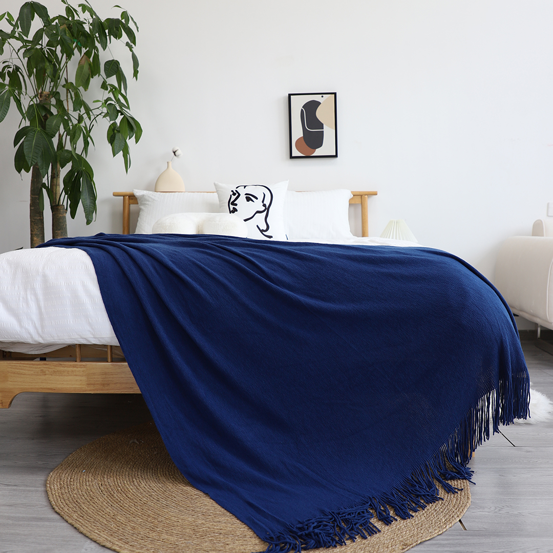 Soga 2X Royal Blue Acrylic Knitted Throw Blanket Solid Fringed Warm Cozy Woven Cover Couch Bed Sofa Home Decor, Home, Bed Linen, Throws And Blankets, Blankets, ,  - Nz Depot 4