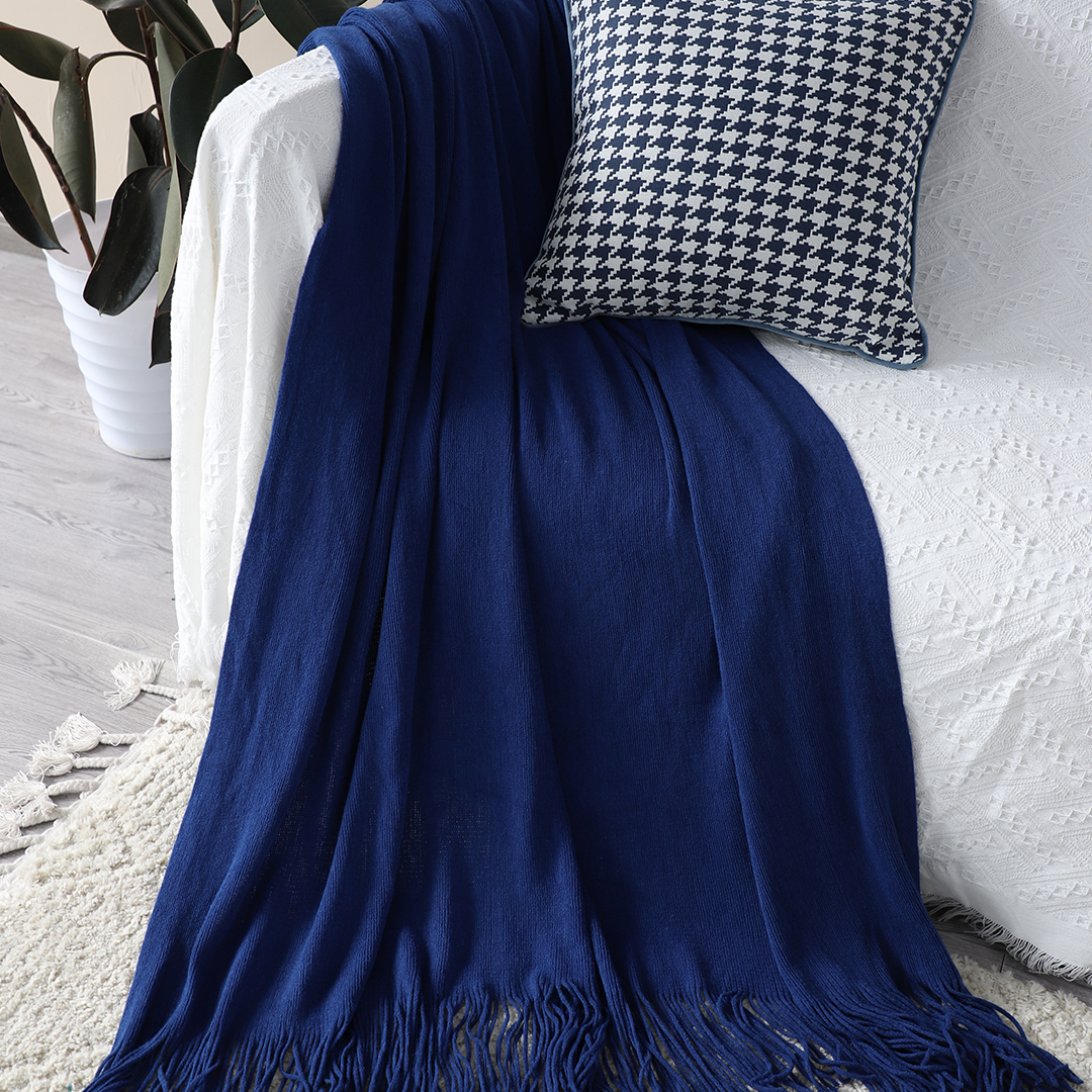 Soga 2X Royal Blue Acrylic Knitted Throw Blanket Solid Fringed Warm Cozy Woven Cover Couch Bed Sofa Home Decor, Home, Bed Linen, Throws And Blankets, Blankets, ,  - Nz Depot 8