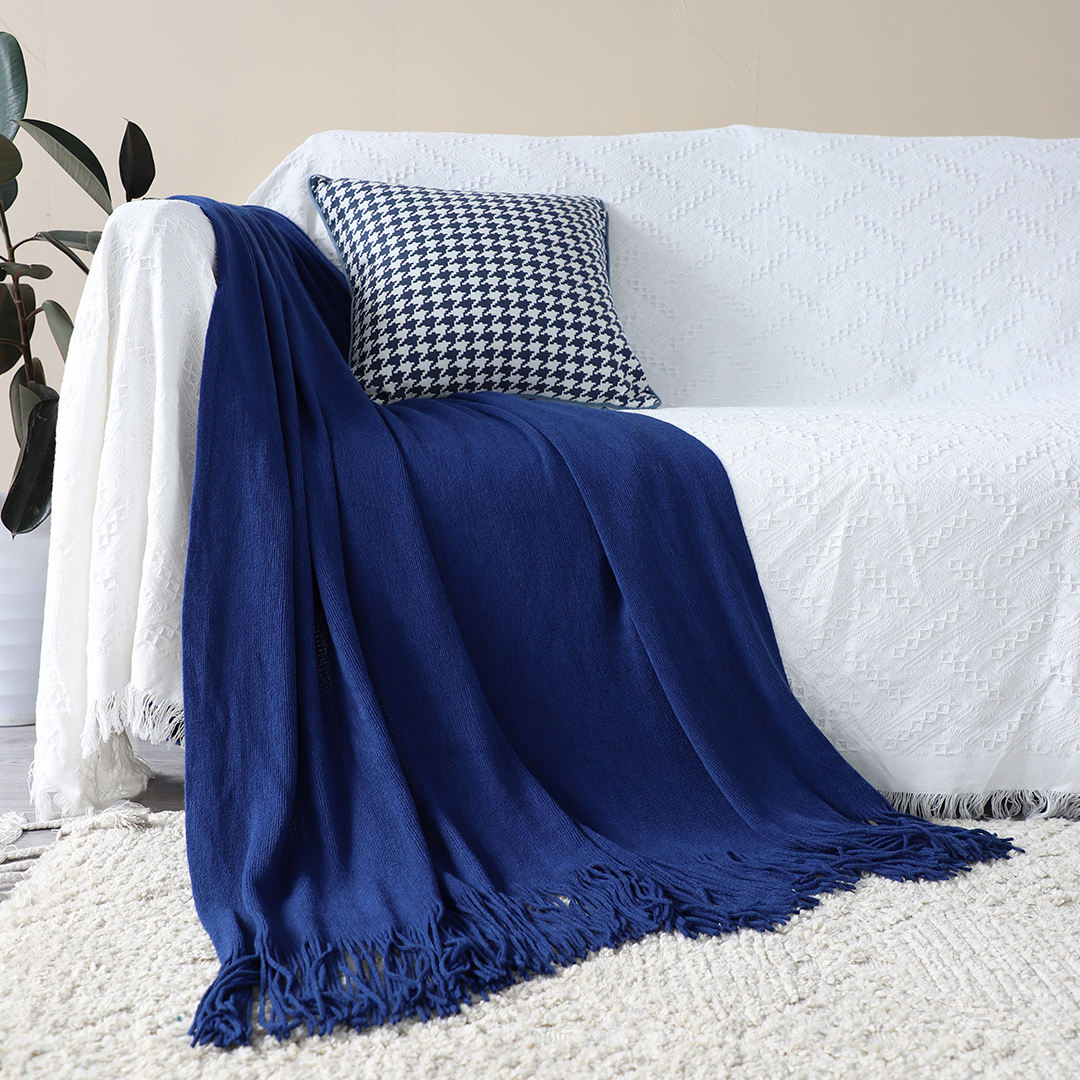 Soga 2X Royal Blue Acrylic Knitted Throw Blanket Solid Fringed Warm Cozy Woven Cover Couch Bed Sofa Home Decor, Home, Bed Linen, Throws And Blankets, Blankets, ,  - Nz Depot 9