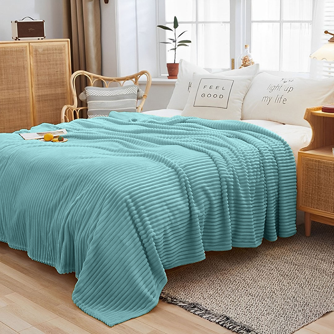 Soga 2X Sky Blue Throw Blanket Warm Cozy Striped Pattern Thin Flannel Coverlet Fleece Bed Sofa Comforter, Home, Bed Linen, Throws And Blankets, Blankets, ,  - Nz Depot 2