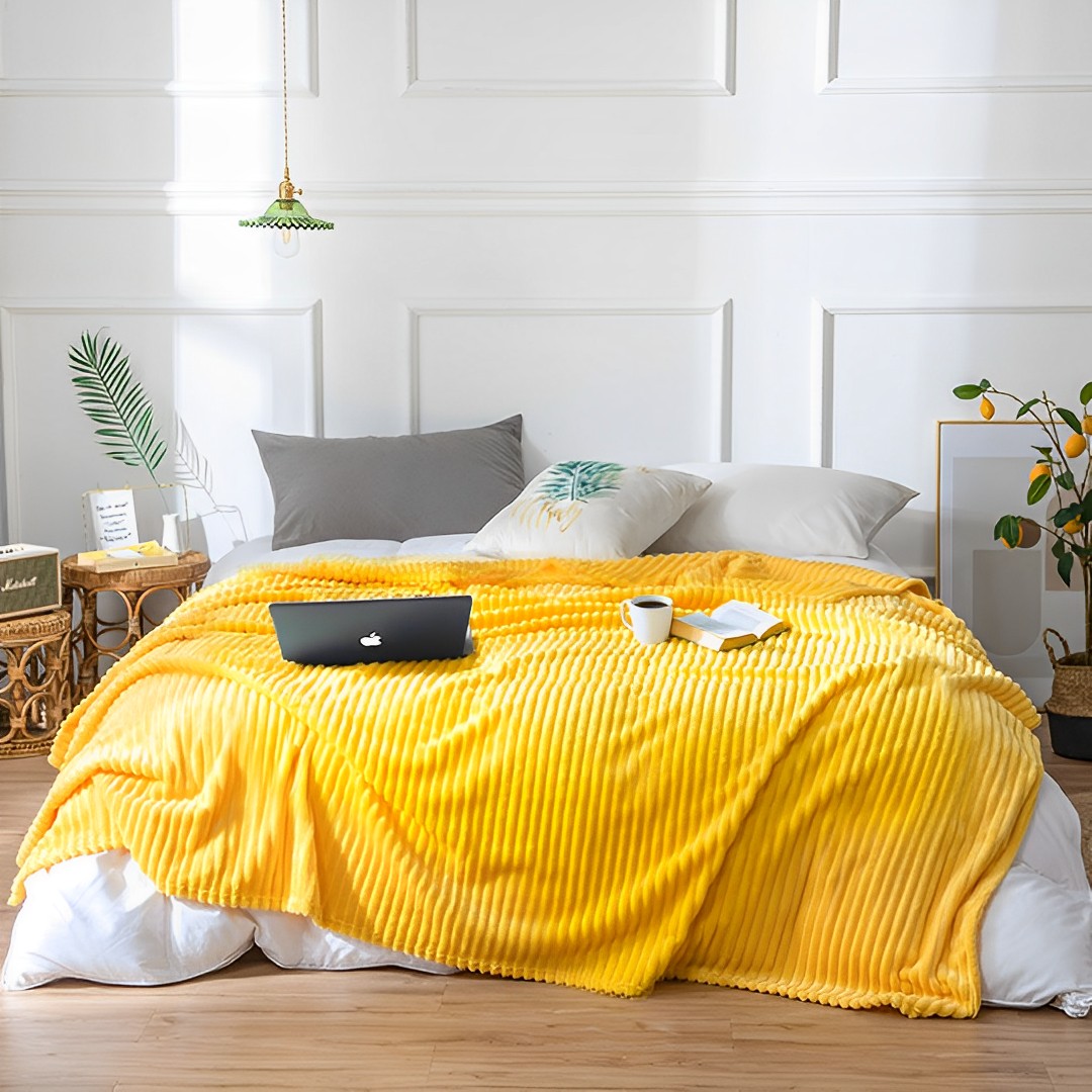 SOGA 2X Yellow Throw Blanket Warm Cozy Striped Pattern Thin Flannel Coverlet Fleece Bed Sofa Comforter, Home, Bed Linen, Throws And Blankets, Blankets, ,  - NZ DEPOT 3