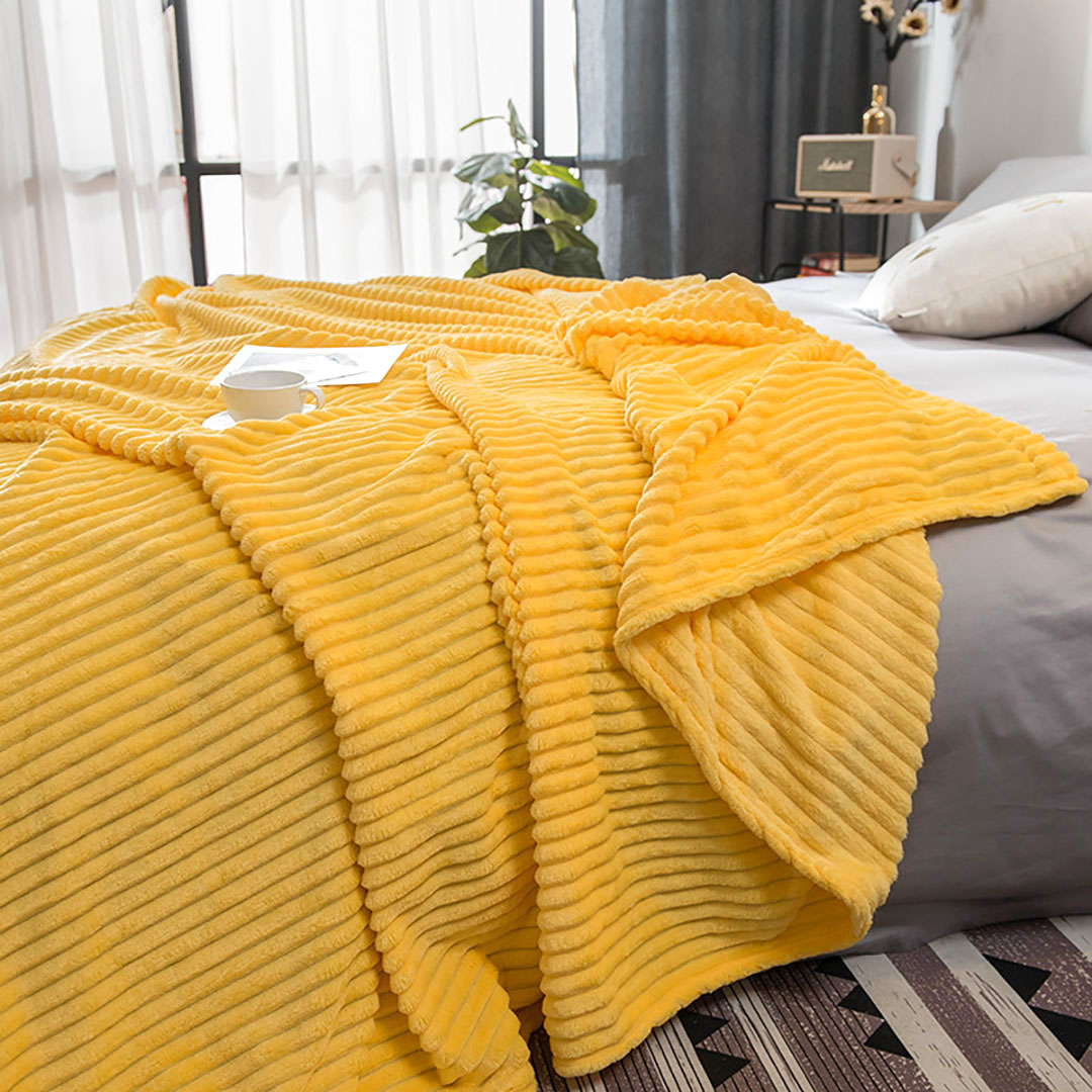 SOGA 2X Yellow Throw Blanket Warm Cozy Striped Pattern Thin Flannel Coverlet Fleece Bed Sofa Comforter, Home, Bed Linen, Throws And Blankets, Blankets, ,  - NZ DEPOT 5