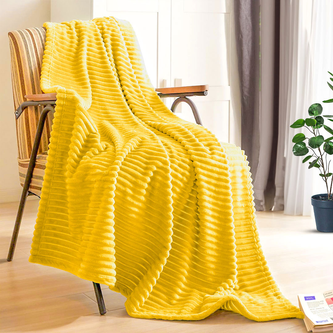 SOGA 2X Yellow Throw Blanket Warm Cozy Striped Pattern Thin Flannel Coverlet Fleece Bed Sofa Comforter, Home, Bed Linen, Throws And Blankets, Blankets, ,  - NZ DEPOT 7