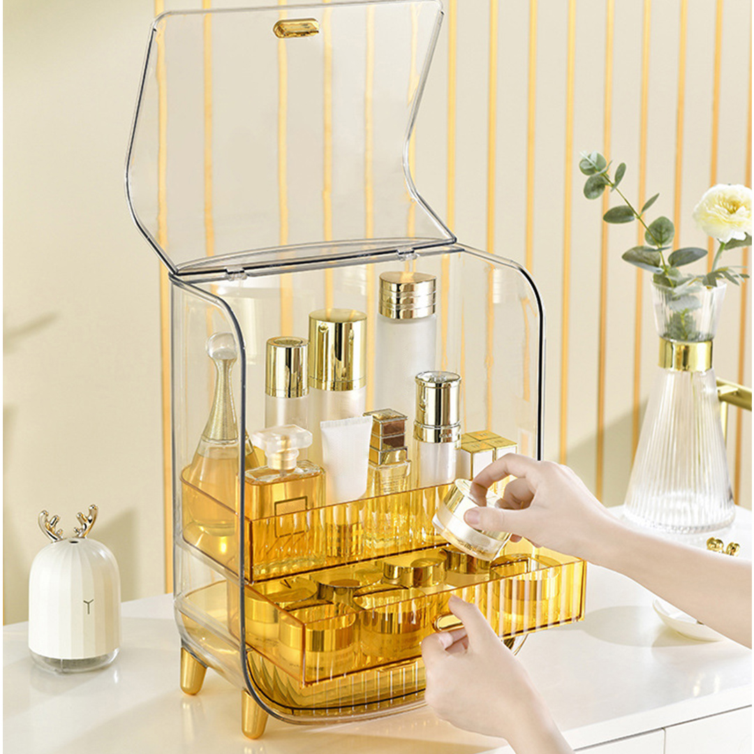 Soga 3 Tier Golden Yellow Multifunctional Countertop Cosmetic Storage Makeup Perfume Skincare Display Stand Shelf Drawer Type Organiser, Home, Bathroom, Bathroom Accessories, Bathroom Storage, ,  - Nz Depot 4