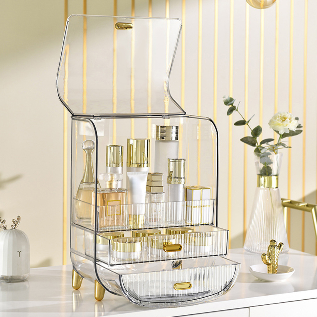 Soga 3 Tier Transparent Multifunctional Countertop Cosmetic Storage Makeup Perfume Skincare Display Stand Shelf Drawer Type Organiser, Home, Bathroom, Bathroom Accessories, Bathroom Storage, ,  - Nz Depot 5