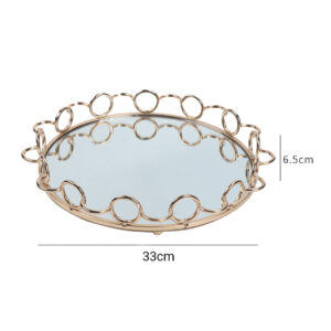 SOGA 33cm Bronze-Colored Round Mirror Glass Metal Tray Vanity Makeup Perfume Jewelry Organiser with Handles, Home & Living, Home Decor, Jewellery Holders & Organisers, , ,  - NZ DEPOT 2