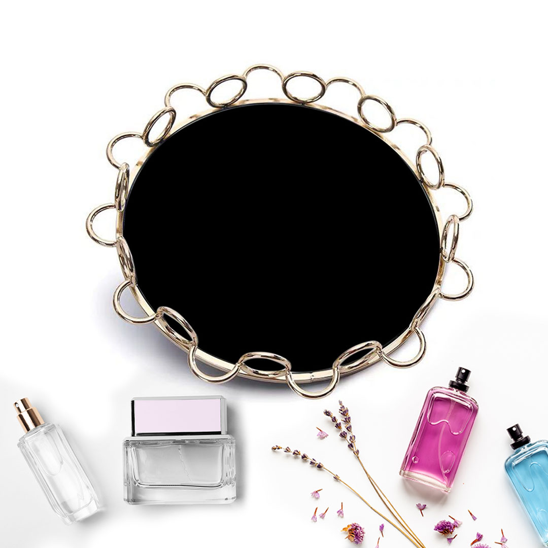 Soga 38Cm Black-Colored Round Mirror Glass Metal Tray Vanity Makeup Perfume Jewelry Organiser With Bronze Metal Frame Handles, Home &Amp; Living, Home Decor, Jewellery Holders &Amp; Organisers, , ,  - Nz Depot 7