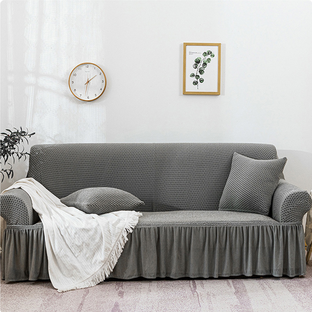 Soga 4-Seater Grey Sofa Cover With Ruffled Skirt Couch Protector High Stretch Lounge Slipcover Home Decor, Home &Amp; Living, Home Decor, Sofa Covers, , ,  - Nz Depot 4