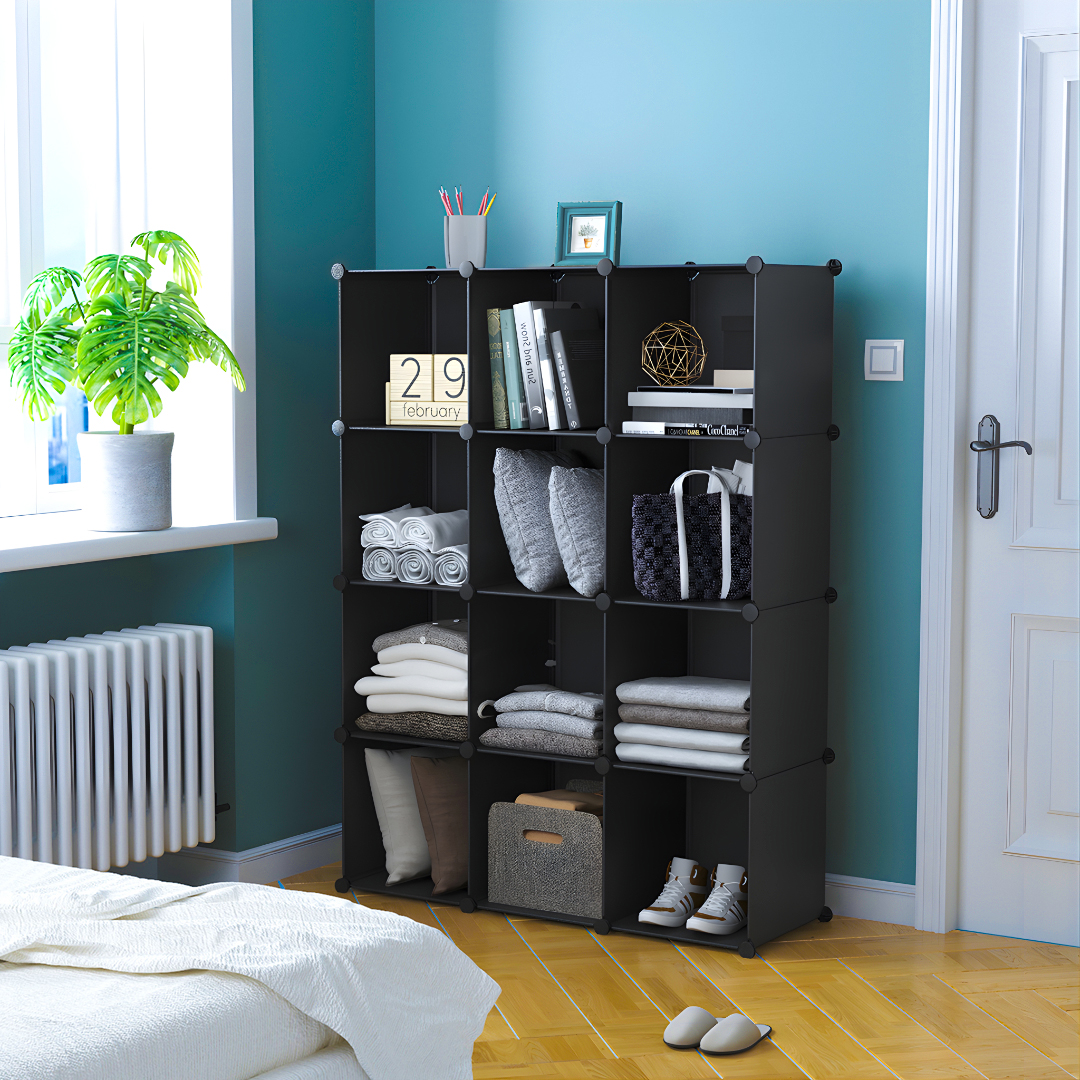 Soga 4 Tier 12-Cube Black Portable Wardrobe Divide-Grid Modular Storage Organiser Foldable Closet, Home &Amp; Living, Bedroom??Edroom Storage Solutions, Other, , ,  - Nz Depot 3