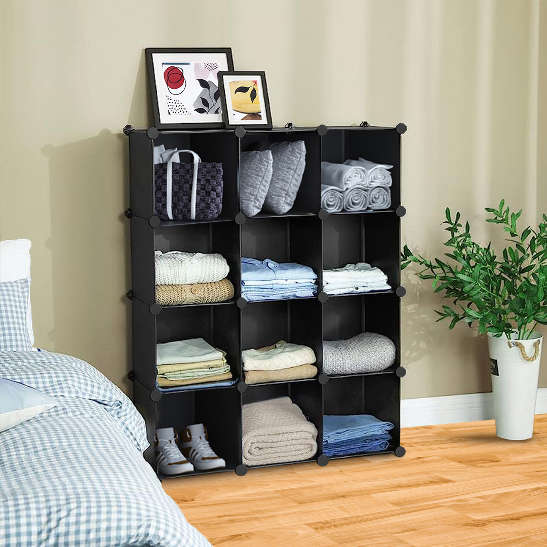 Soga 4 Tier 12-Cube Black Portable Wardrobe Divide-Grid Modular Storage Organiser Foldable Closet, Home &Amp; Living, Bedroom??Edroom Storage Solutions, Other, , ,  - Nz Depot 5