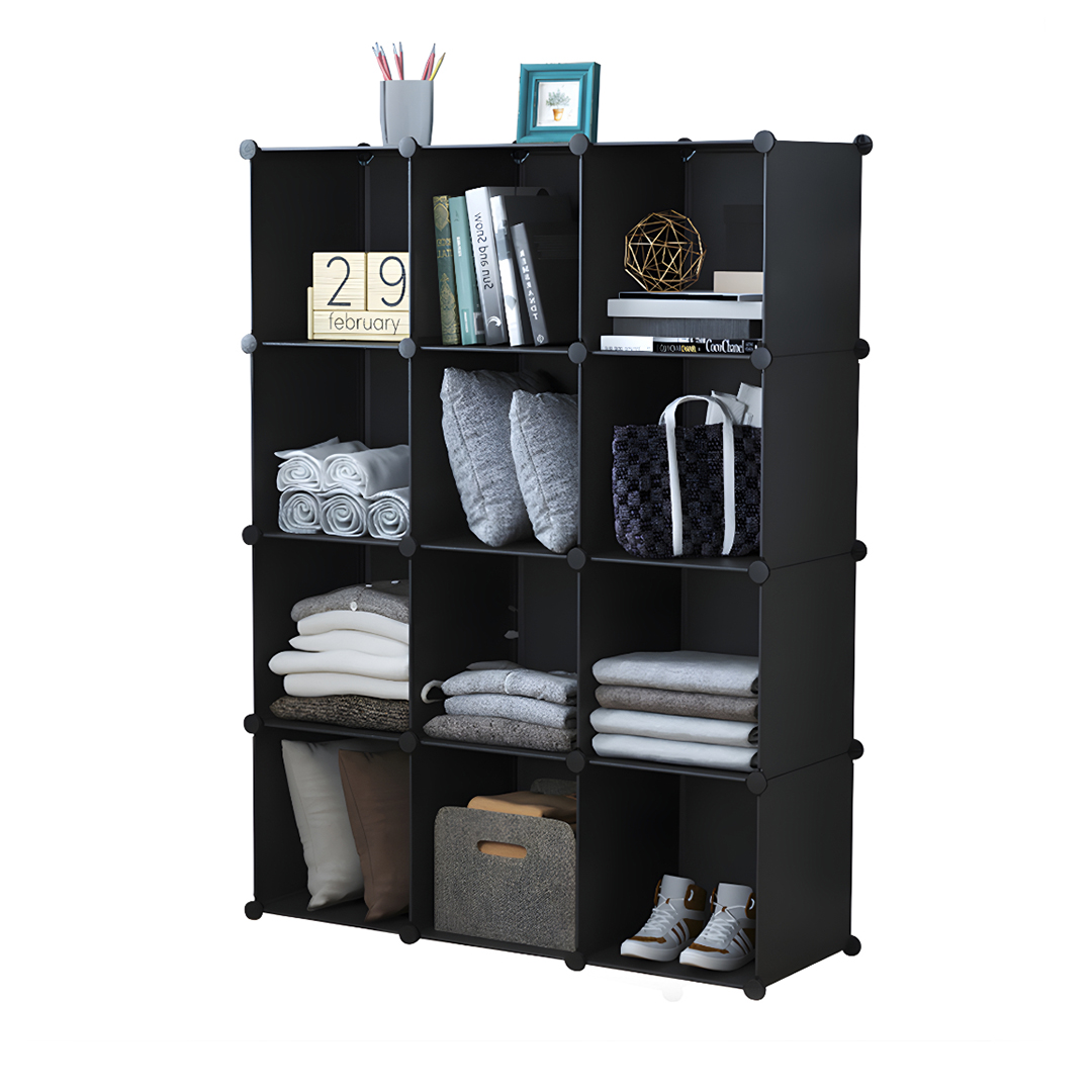 Soga 4 Tier 12-Cube Black Portable Wardrobe Divide-Grid Modular Storage Organiser Foldable Closet, Home &Amp; Living, Bedroom??Edroom Storage Solutions, Other, , ,  - Nz Depot 1