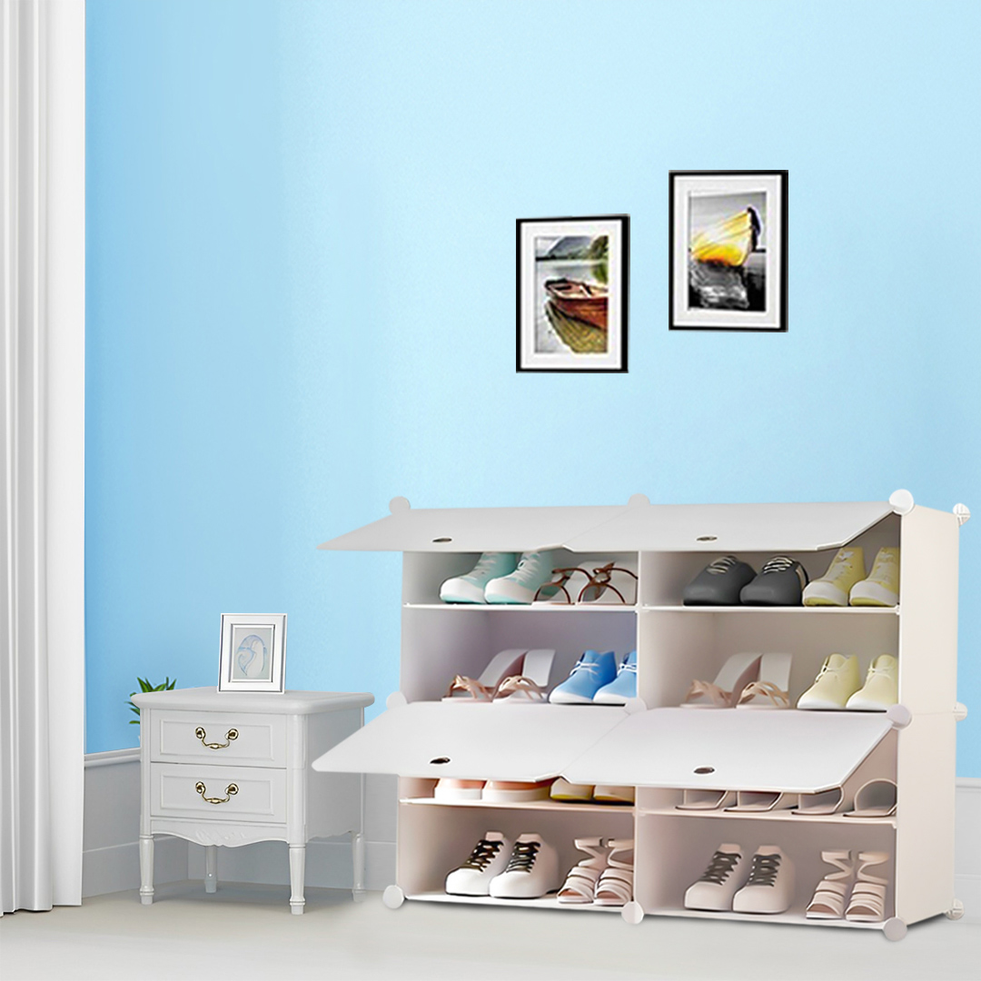 Soga 4 Tier 2 Column White Shoe Rack Organizer Sneaker Footwear Storage Stackable Stand Cabinet Portable Wardrobe With Cover, Furniture, Storage &Amp; Shelving, Shoe Storage, , ,  - Nz Depot 3