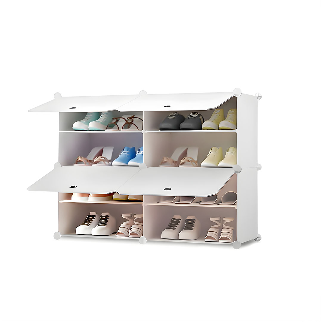 Soga 4 Tier 2 Column White Shoe Rack Organizer Sneaker Footwear Storage Stackable Stand Cabinet Portable Wardrobe With Cover, Furniture, Storage &Amp; Shelving, Shoe Storage, , ,  - Nz Depot 1