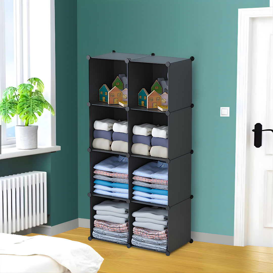 Soga 4 Tier 8-Cube Black Portable Wardrobe Divide-Grid Modular Storage Organiser Foldable Closet, Home &Amp; Living, Bedroom, Bedroom Storage Solutions, Other, ,  - Nz Depot 4