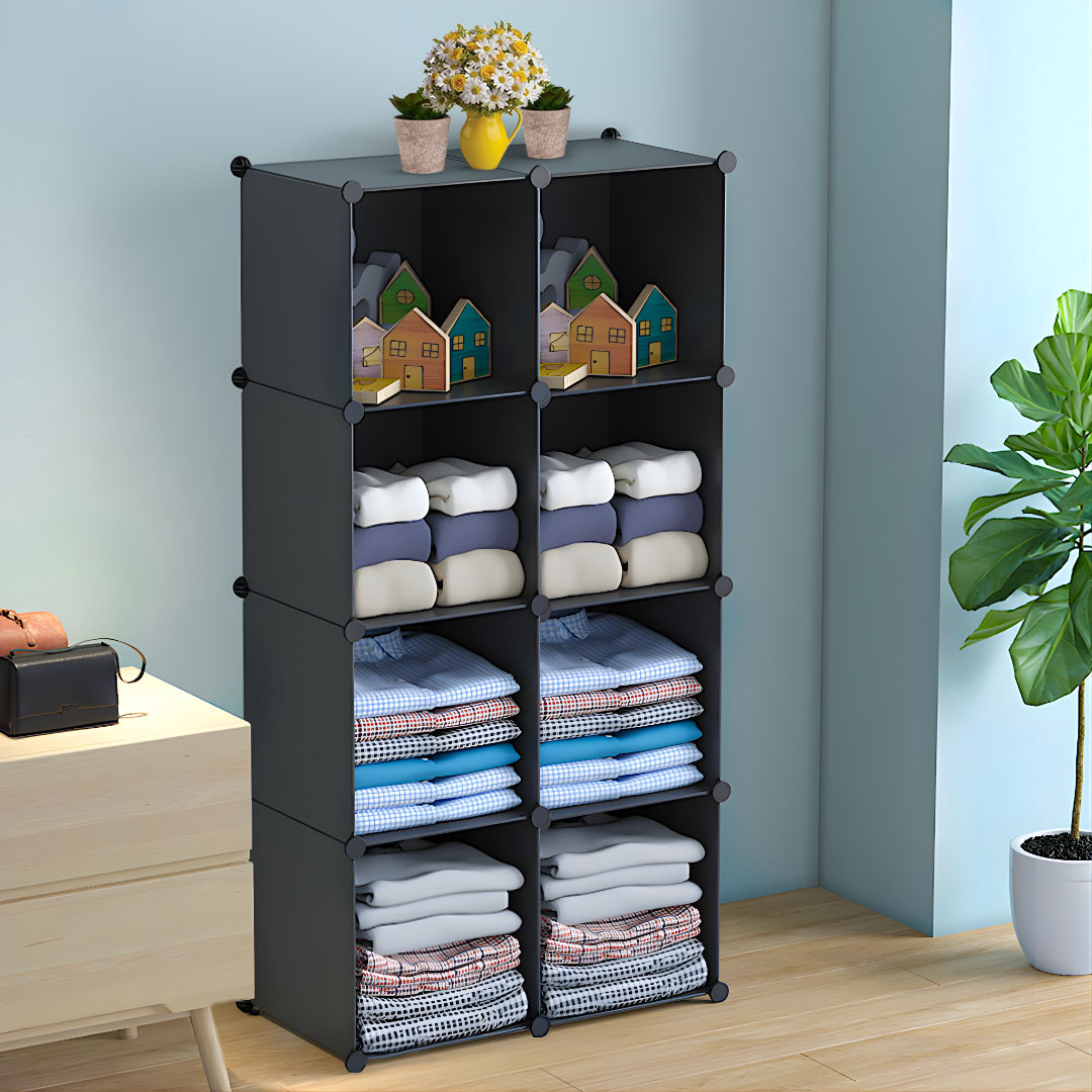 Soga 4 Tier 8-Cube Black Portable Wardrobe Divide-Grid Modular Storage Organiser Foldable Closet, Home &Amp; Living, Bedroom, Bedroom Storage Solutions, Other, ,  - Nz Depot 5