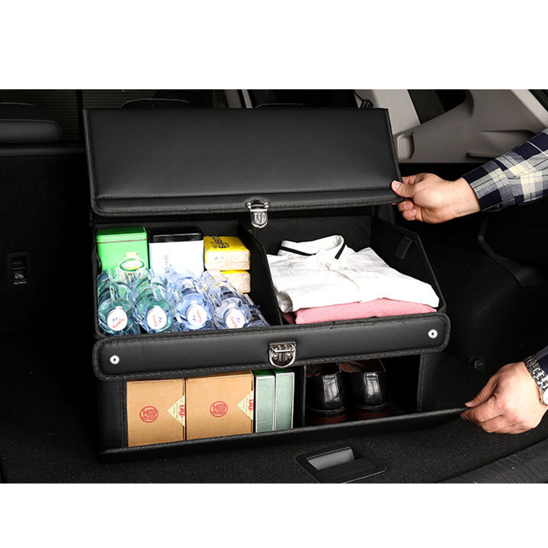 Soga 4X 56Cm Leather Car Boot Collapsible Foldable Trunk Cargo Organizer Portable Storage Box With Lock Black, Garden, Tools &Amp; Hardware, Automotive Parts &Amp; Accessories, Accessories &Amp; Car Care, Interior Accessories, ,  - Nz Depot 2