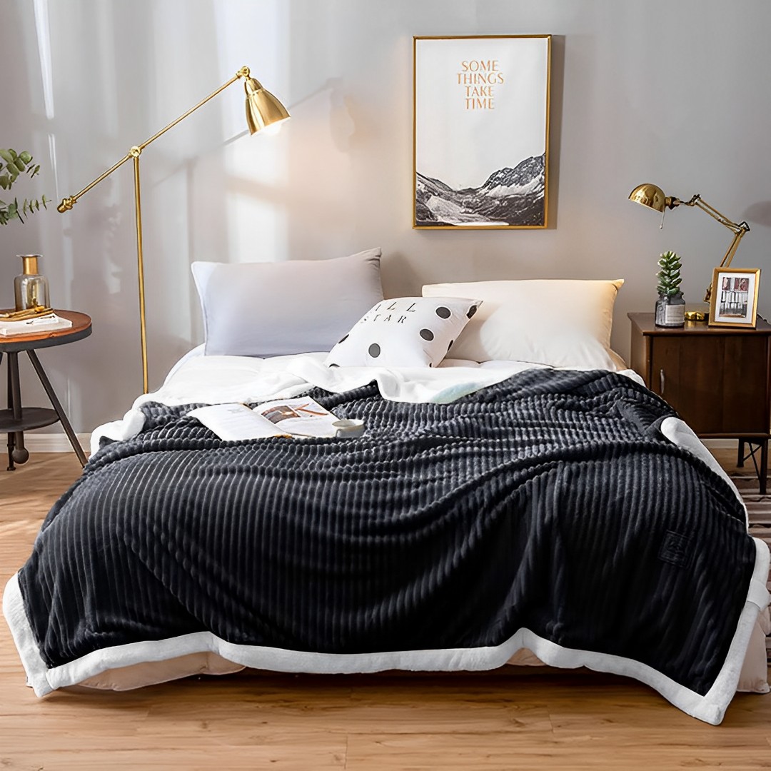 Soga Black Throw Blanket Warm Cozy Double Sided Thick Flannel Coverlet Fleece Bed Sofa Comforter, Home, Bed Linen, Throws And Blankets, Blankets, ,  - Nz Depot 2