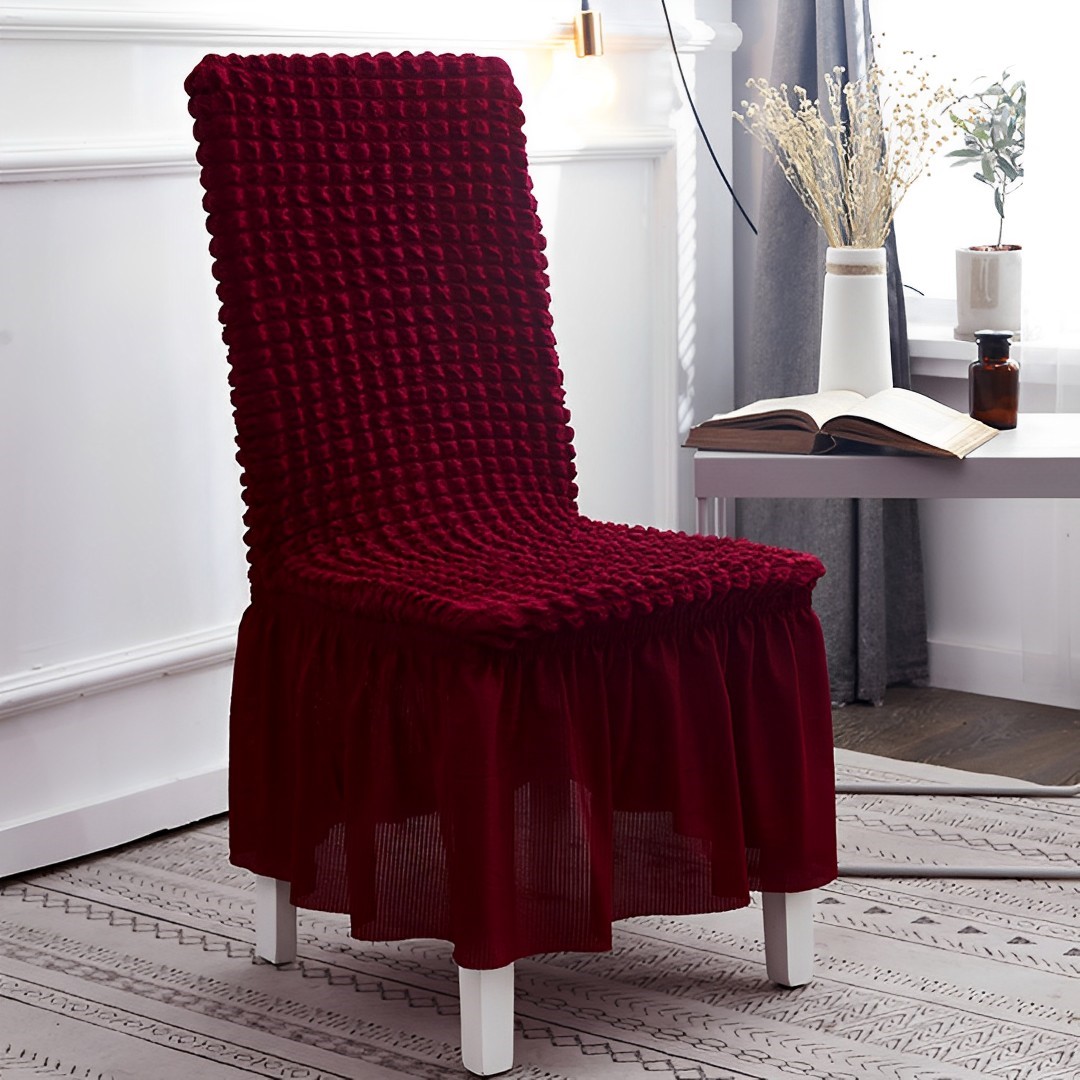 SOGA Burgundy Chair Cover Seat Protector with Ruffle Skirt Stretch Slipcover Wedding Party Home Decor, Home & Living, Home Decor, Chair Covers, , ,  - NZ DEPOT 4