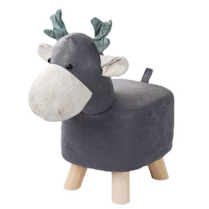 SOGA Grey Children Bench Deer Character Round Ottoman Stool Soft Small Comfy Seat Home Decor NZ DEPOT - NZ DEPOT